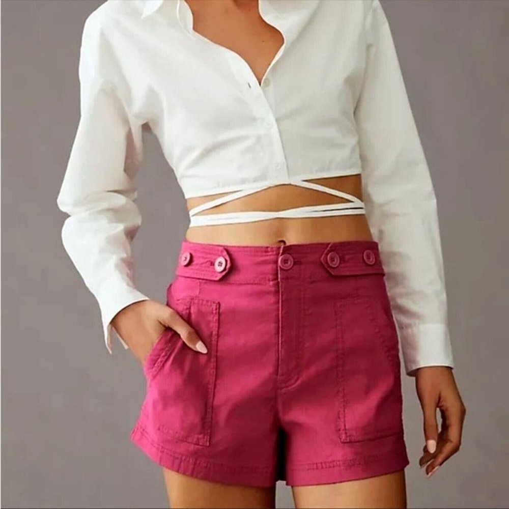 Anthropologie Maeve 8 NWT Colette Sailor Shorts High Waist Linen Shorts Pink
